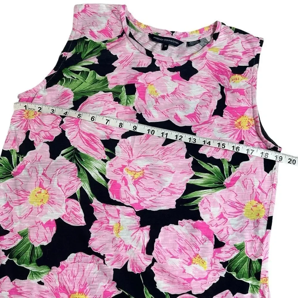 French Connection Pink and Black Floral tank top sleeveless T-shirt size medium